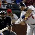 St. Louis Cardinals' Albert Pujols hits a solo home run during the ninth inning of Game 3 of baseball's World Series against the Texas Rangers, Saturday, Oct. 22, 2011, in Arlington, Texas. (AP Photo/Eric Gay)